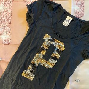 VS Pink Black Sequin Letter T-Shirt